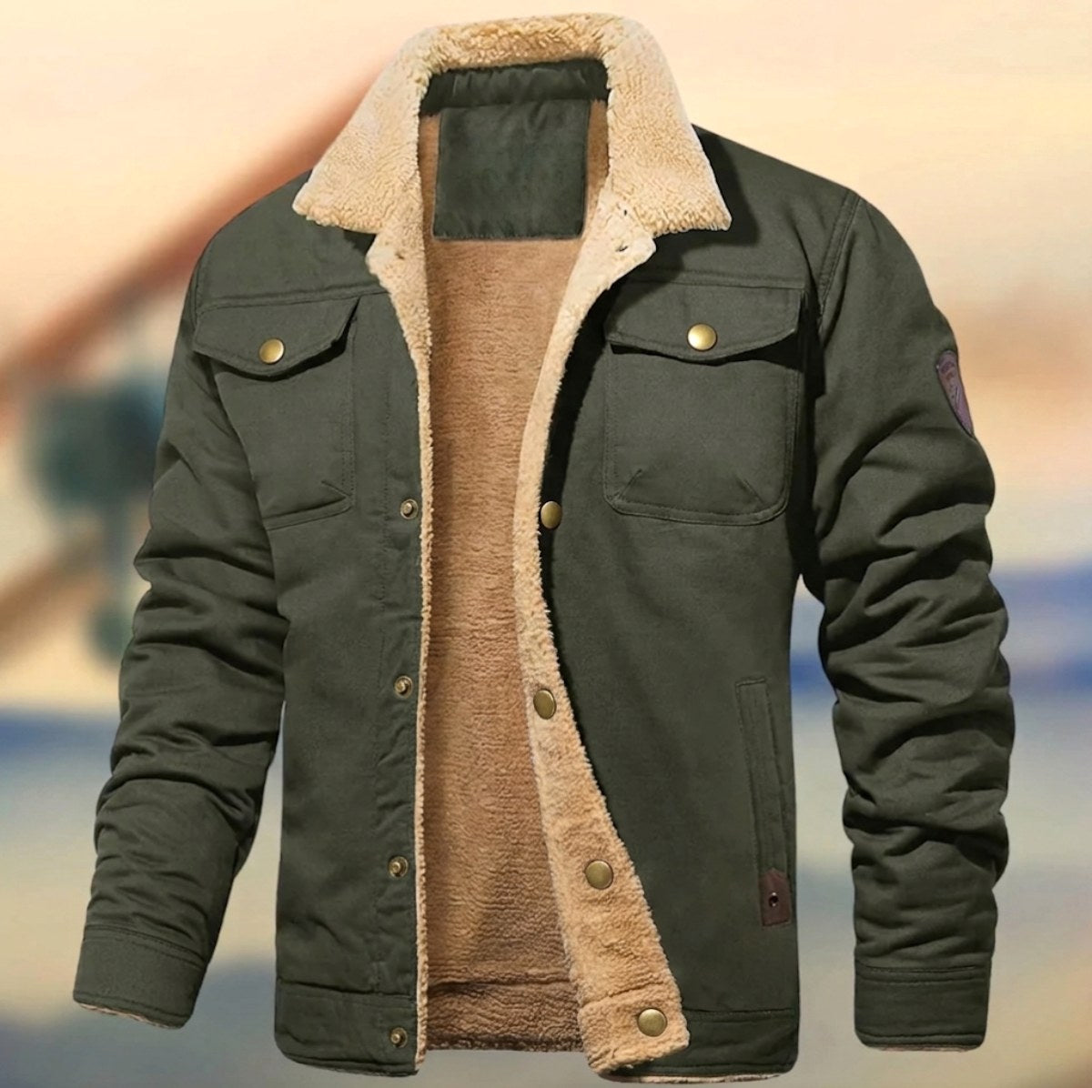 Aaron | Men's Sherpa Collar Button-Down Jacket, Relaxed Fit Autumn Jacket | My Sweet Wardrobe | Army Green
