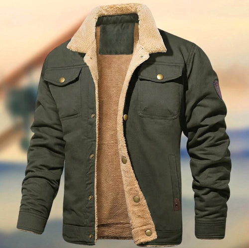 Aaron | Men's Sherpa Collar Button-Down Jacket, Relaxed Fit Autumn Jacket | My Sweet Wardrobe | Army Green