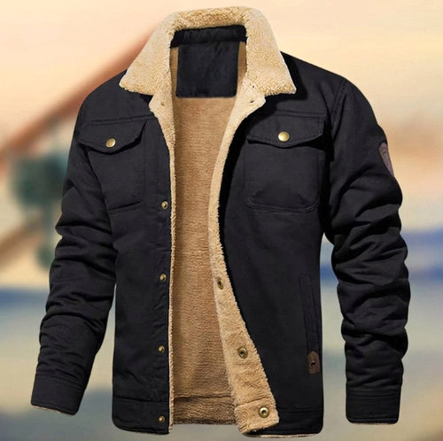 Aaron | Men's Sherpa Collar Button-Down Jacket, Relaxed Fit Autumn Jacket | My Sweet Wardrobe | Black