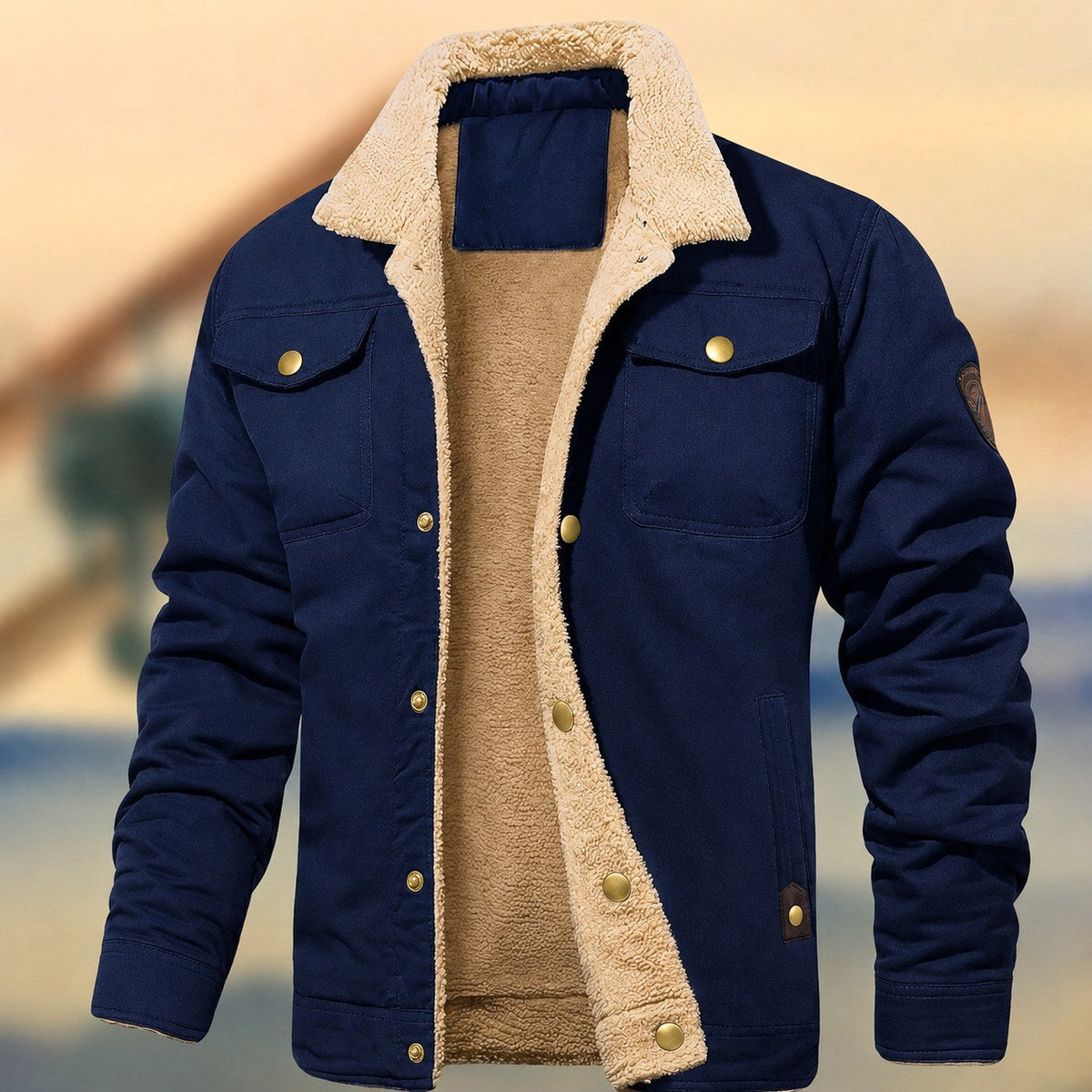 Aaron | Men's Sherpa Collar Button-Down Jacket, Relaxed Fit Autumn Jacket | My Sweet Wardrobe | Navy
