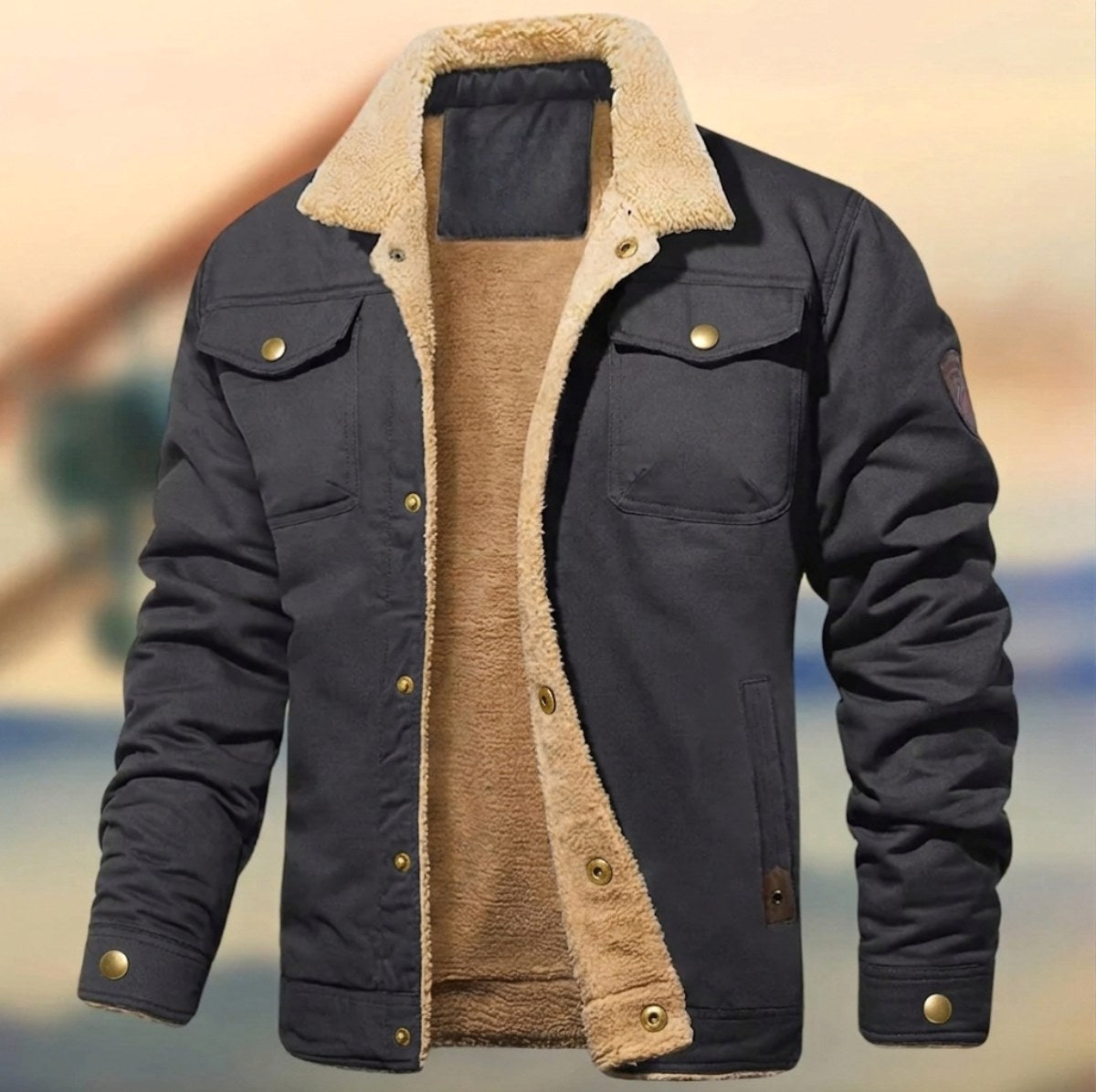Aaron | Men's Sherpa Collar Button-Down Jacket, Relaxed Fit Autumn Jacket | My Sweet Wardrobe | Gray