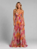 Ada | Women's Floral V-Neck Maxi Dress, Flowing Silhouette Evening Dress | My Sweet Wardrobe | Orange