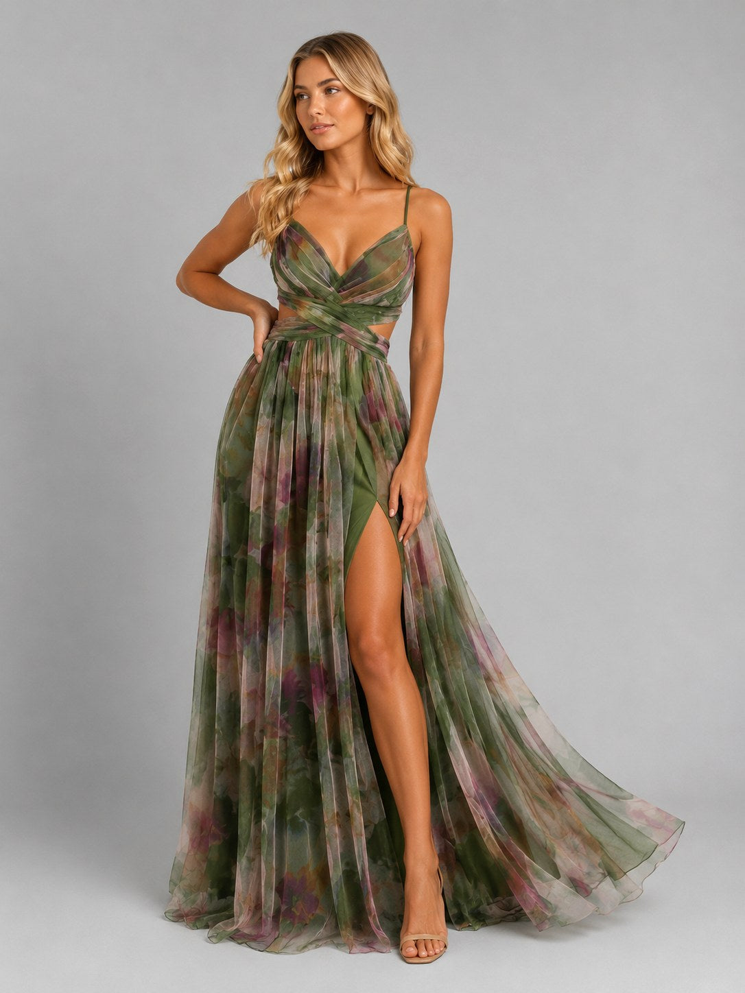 Ada | Women's Floral V-Neck Maxi Dress, Flowing Silhouette Evening Dress | My Sweet Wardrobe | Purple