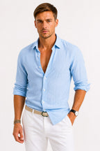 Adam | Men's Linen Oxford Shirt with Rolled Sleeves, Button-Down Casual Shirt | My Sweet Wardrobe | Rose
