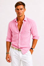 Adam | Men's Linen Oxford Shirt with Rolled Sleeves, Button-Down Casual Shirt | My Sweet Wardrobe | Purple