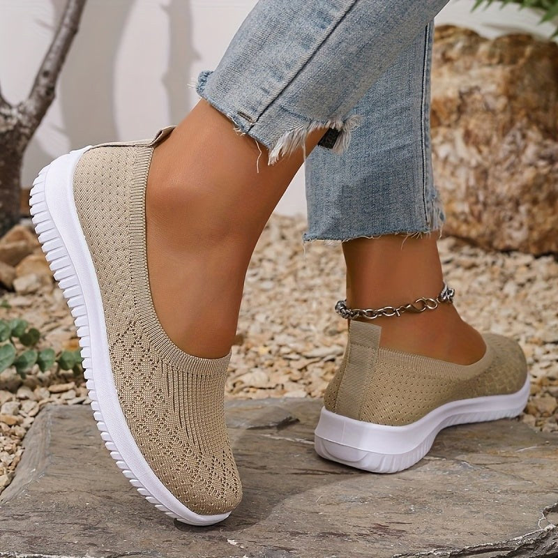 Adeline | Women's Orthopaedic Slip-On Trainers, Lightweight Comfort Shoes | My Sweet Wardrobe | Apricot