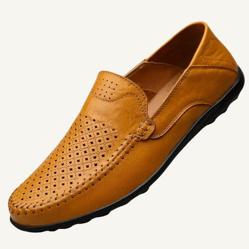 Aiden | Men's Genuine Leather Loafers with Airflow Perforations, Breathable Slip-On Shoes | Dressific | Khaki
