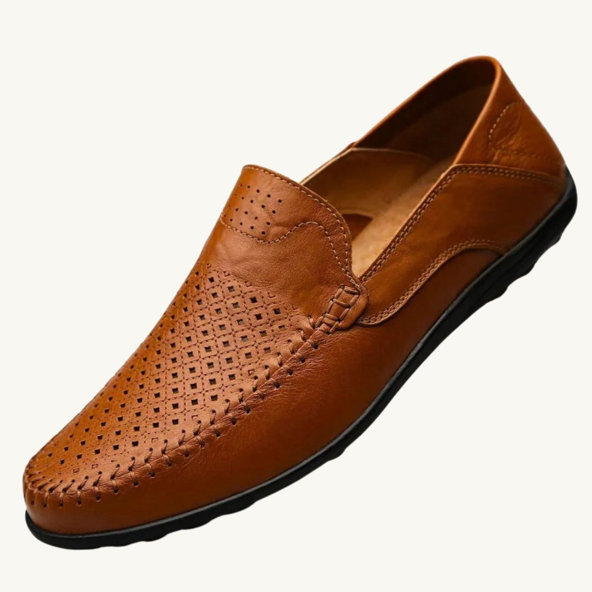 Aiden | Men's Genuine Leather Loafers with Airflow Perforations, Breathable Slip-On Shoes | Dressific | Black