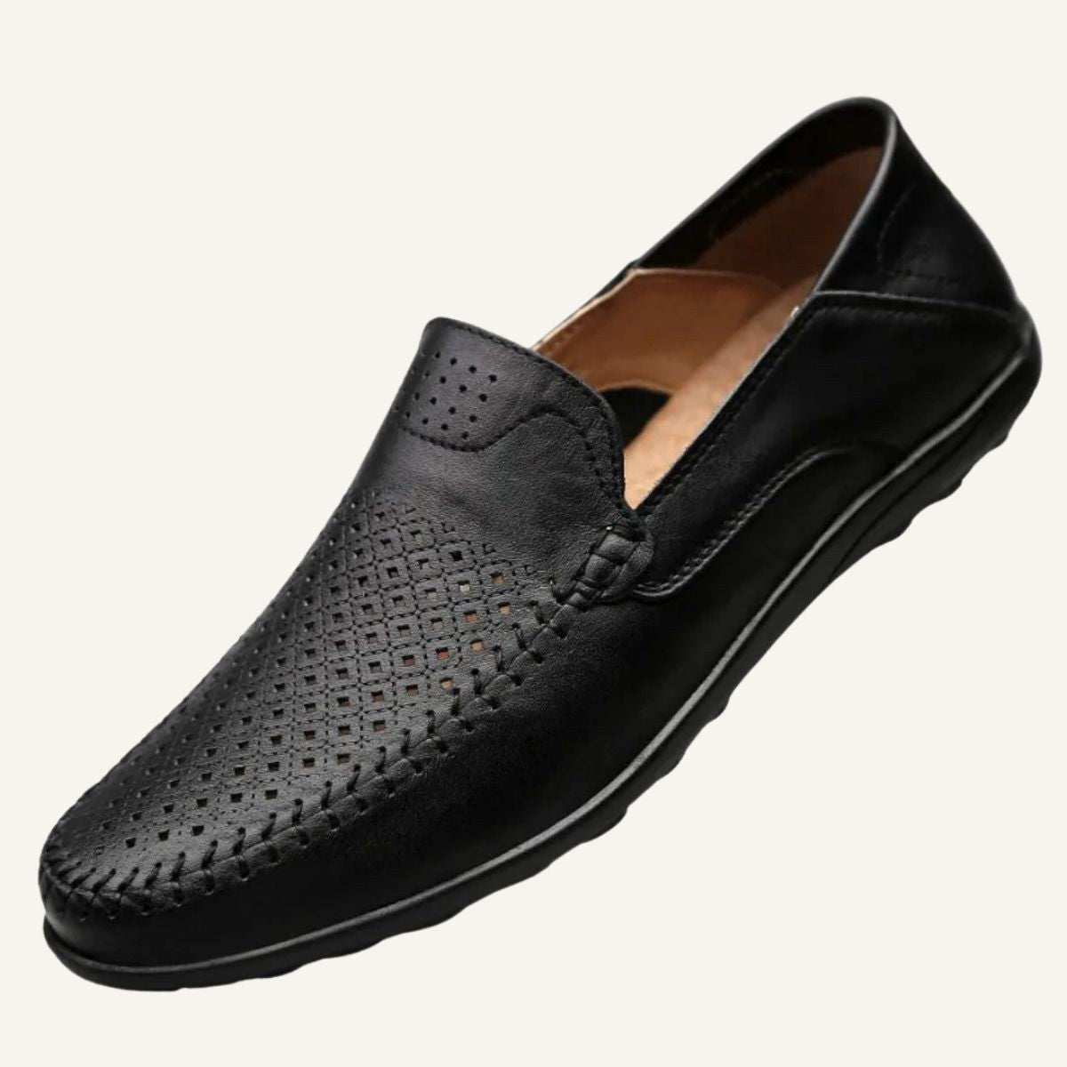 Aiden | Men's Genuine Leather Loafers with Airflow Perforations, Breathable Slip-On Shoes | Dressific | Brown