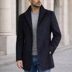 Aiden | Men's Long Winter Coat with Classic Tailoring, Refined Autumn Coat | My Sweet Wardrobe | Navy Blue
