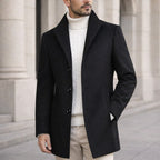 Aiden | Men's Long Winter Coat with Classic Tailoring, Refined Autumn Coat | My Sweet Wardrobe | Black