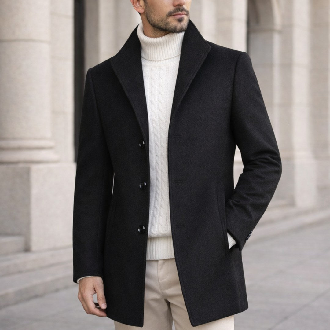 Aiden | Men's Long Winter Coat with Classic Tailoring, Refined Autumn Coat | My Sweet Wardrobe | Black