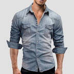 Alexander | Men's Long-Sleeve Denim Shirt with Vintage Used Look, Long-Sleeve Denim Shirt | My Sweet Wardrobe | Light Blue