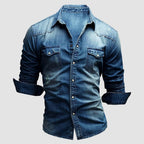 Alexander | Men's Long-Sleeve Denim Shirt with Vintage Used Look, Long-Sleeve Denim Shirt | My Sweet Wardrobe | Light Blue