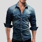 Alexander | Men's Long-Sleeve Denim Shirt with Vintage Used Look, Long-Sleeve Denim Shirt | My Sweet Wardrobe | Light Blue