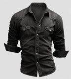 Alexander | Men's Long-Sleeve Denim Shirt with Vintage Used Look, Long-Sleeve Denim Shirt | My Sweet Wardrobe | Light Blue