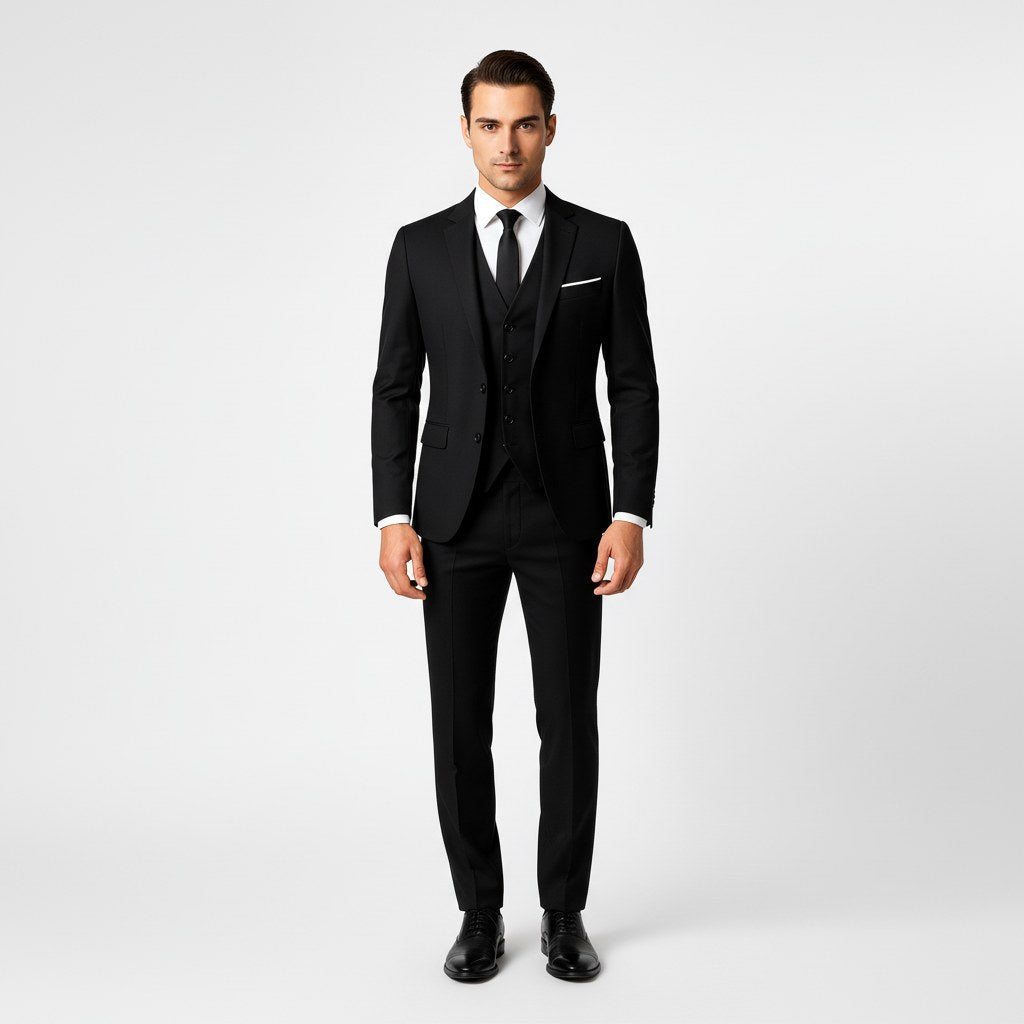 Alexander | Men's Three-Piece Suit with Waistcoat Formal, Elegant Suit Set | My Sweet Wardrobe | Black