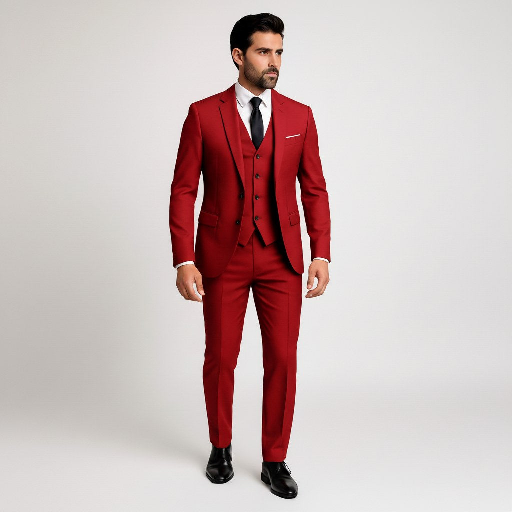 Alexander | Men's Three-Piece Suit with Waistcoat Formal, Elegant Suit Set | My Sweet Wardrobe | Pomegranate Red