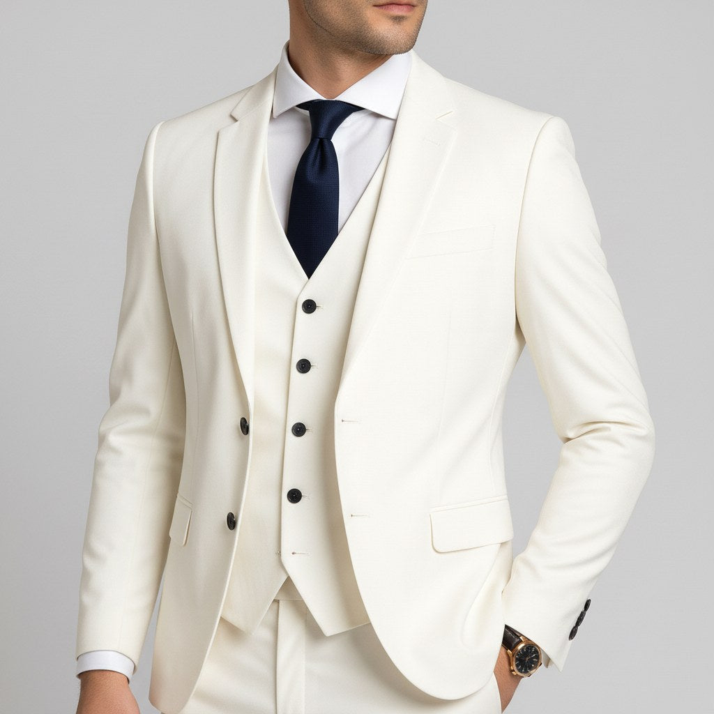 Alexander | Men's Three-Piece Suit with Waistcoat Formal, Elegant Suit Set | My Sweet Wardrobe | White