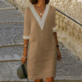 Alice | Women's Cotton and Linen Midi Dress, V-Neck Lace Detail Midi Dress | My Sweet Wardrobe