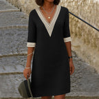 Alice | Women's Cotton and Linen Midi Dress, V-Neck Lace Detail Midi Dress | My Sweet Wardrobe