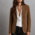 Amandine | Women's Suede Blazer with Notch Lapel, Patch Pocket Jacket | My Sweet Wardrobe | Brown
