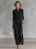 Amelie | Women's Collar Sweatshirt Maxi Dress, Button-Down Midi Dress | My Sweet Wardrobe
