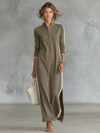 Amelie | Women's Collar Sweatshirt Maxi Dress, Button-Down Midi Dress | My Sweet Wardrobe