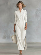 Amelie | Women's Collar Sweatshirt Maxi Dress, Button-Down Midi Dress | My Sweet Wardrobe