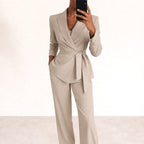 Amelie | Women's Tailored Tie-Waist Blazer Suit Set, Structured Two-Piece Trousers | My Sweet Wardrobe