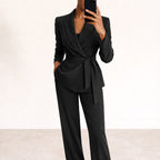 Amelie | Women's Tailored Tie-Waist Blazer Suit Set, Structured Two-Piece Trousers | My Sweet Wardrobe