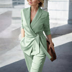 Amelie | Women's Tailored Tie-Waist Blazer Suit Set, Structured Two-Piece Trousers | My Sweet Wardrobe