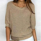 Annelie | Women's V-Neck Half-Sleeve Jumper, Lightweight Knit Jumper | My Sweet Wardrobe | Beige