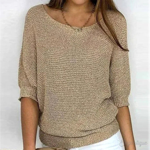 Annelie | Women's V-Neck Half-Sleeve Jumper, Lightweight Knit Jumper | My Sweet Wardrobe | Beige