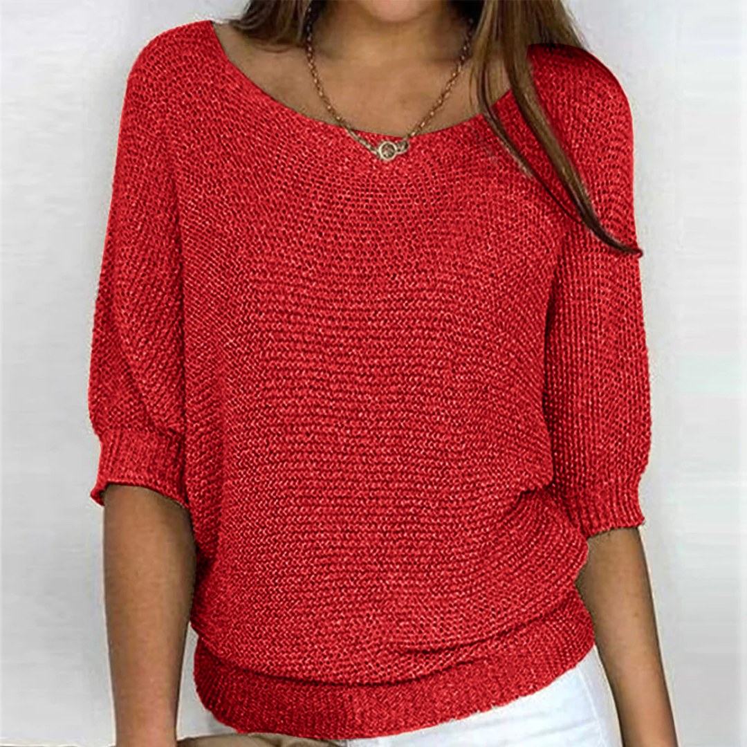 Annelie | Women's V-Neck Half-Sleeve Jumper, Lightweight Knit Jumper | My Sweet Wardrobe | Beige