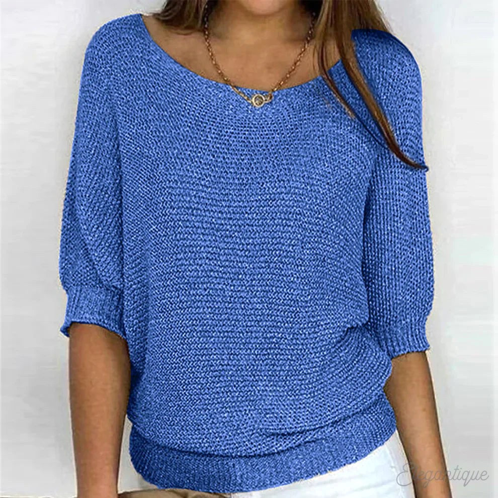 Annelie | Women's V-Neck Half-Sleeve Jumper, Lightweight Knit Jumper | My Sweet Wardrobe | Beige