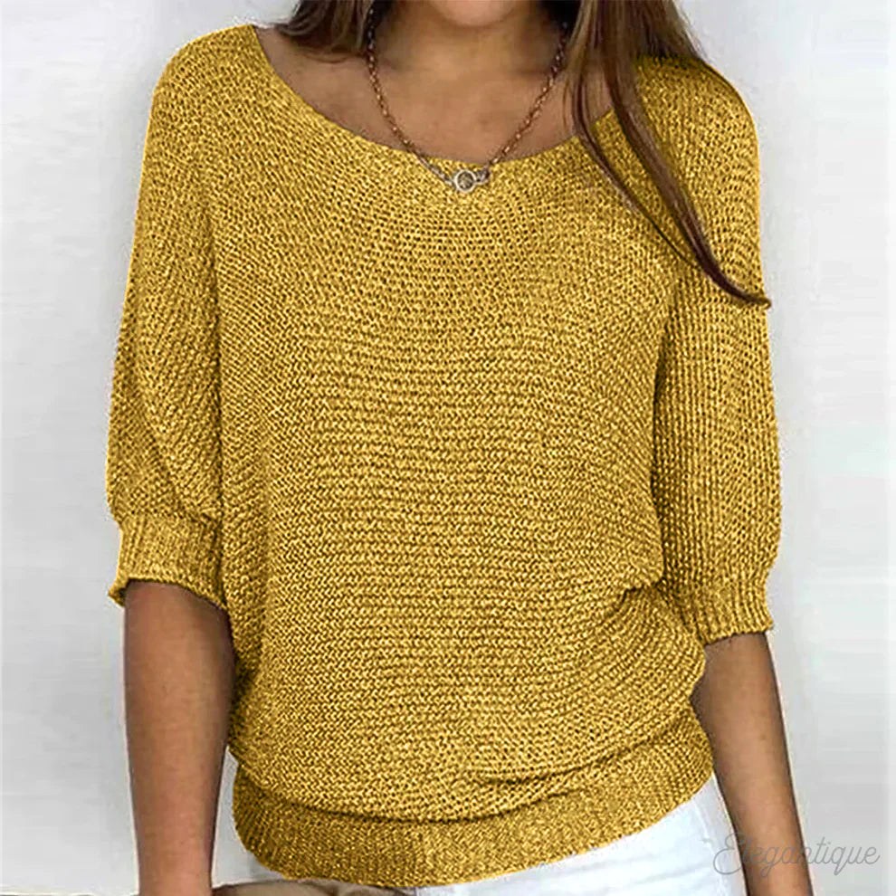 Annelie | Women's V-Neck Half-Sleeve Jumper, Lightweight Knit Jumper | My Sweet Wardrobe | Beige