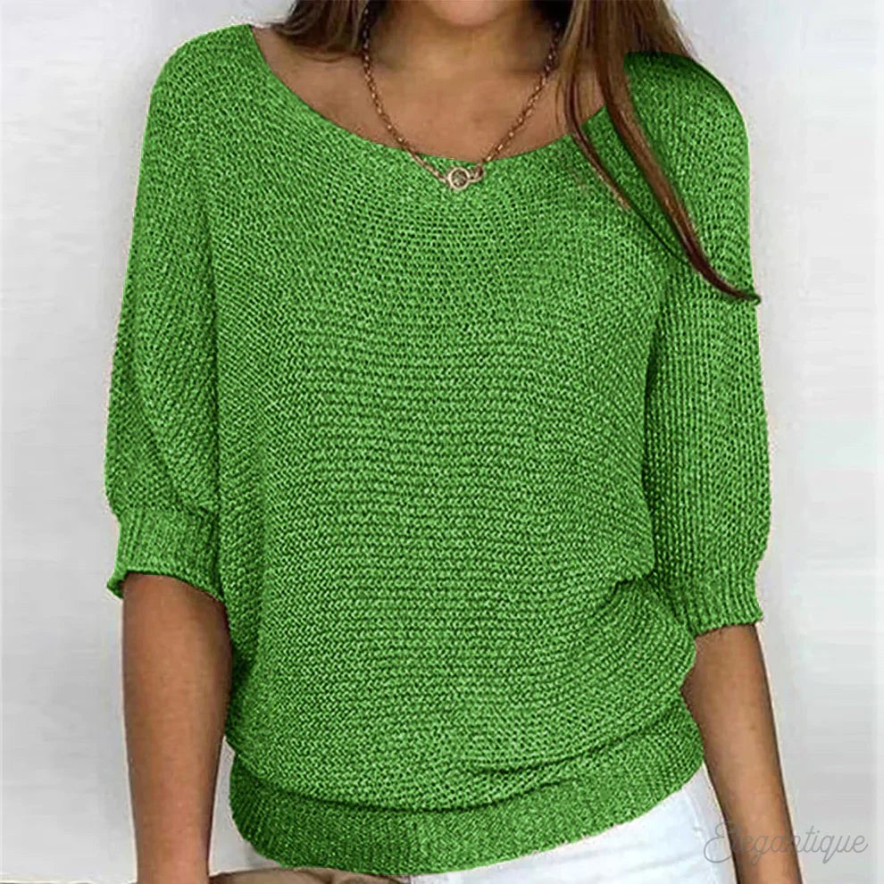 Annelie | Women's V-Neck Half-Sleeve Jumper, Lightweight Knit Jumper | My Sweet Wardrobe | Beige