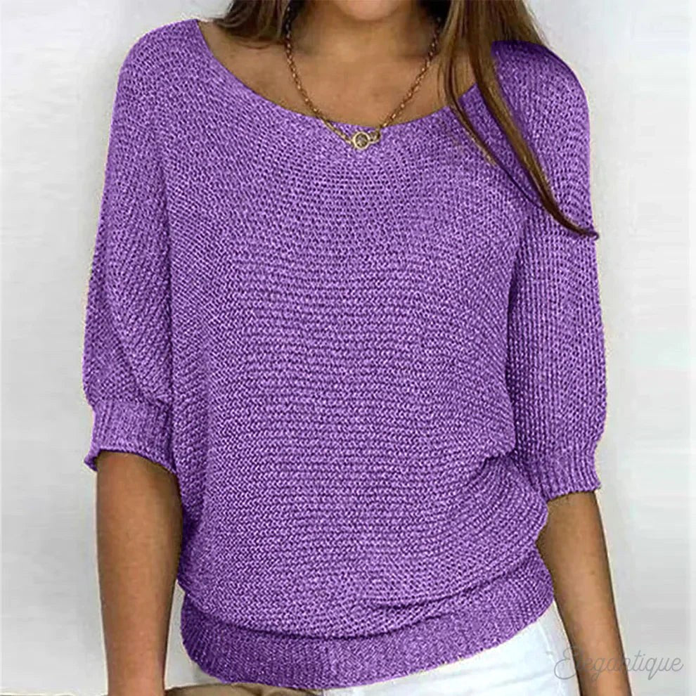 Annelie | Women's V-Neck Half-Sleeve Jumper, Lightweight Knit Jumper | My Sweet Wardrobe | Beige