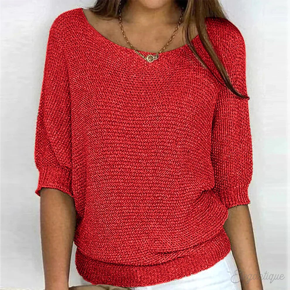 Annelie | Women's V-Neck Half-Sleeve Jumper, Lightweight Knit Jumper | My Sweet Wardrobe | Red