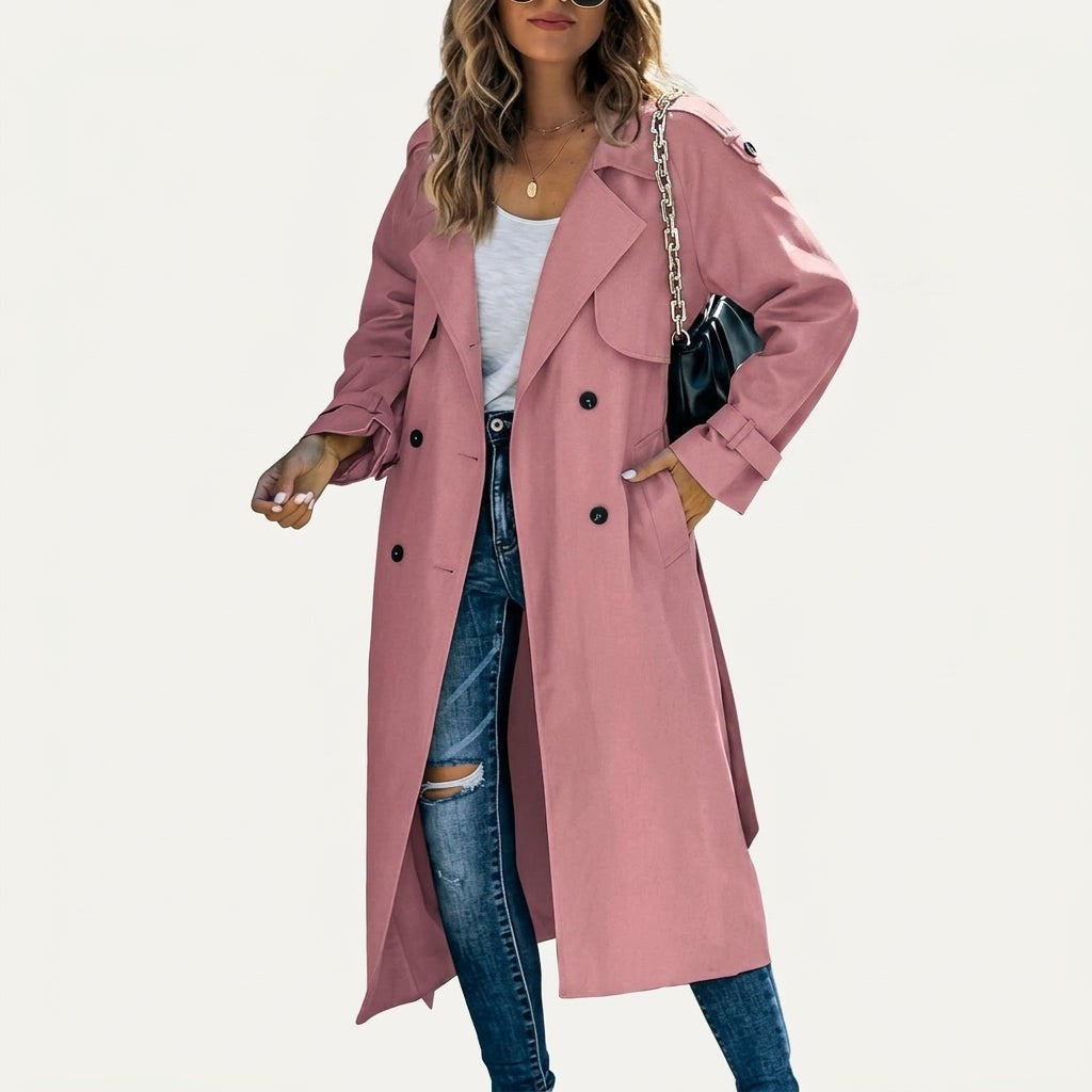 Anouk | Women's Long Trench Coat, Classic Double-Breasted Coat | My Sweet Wardrobe
