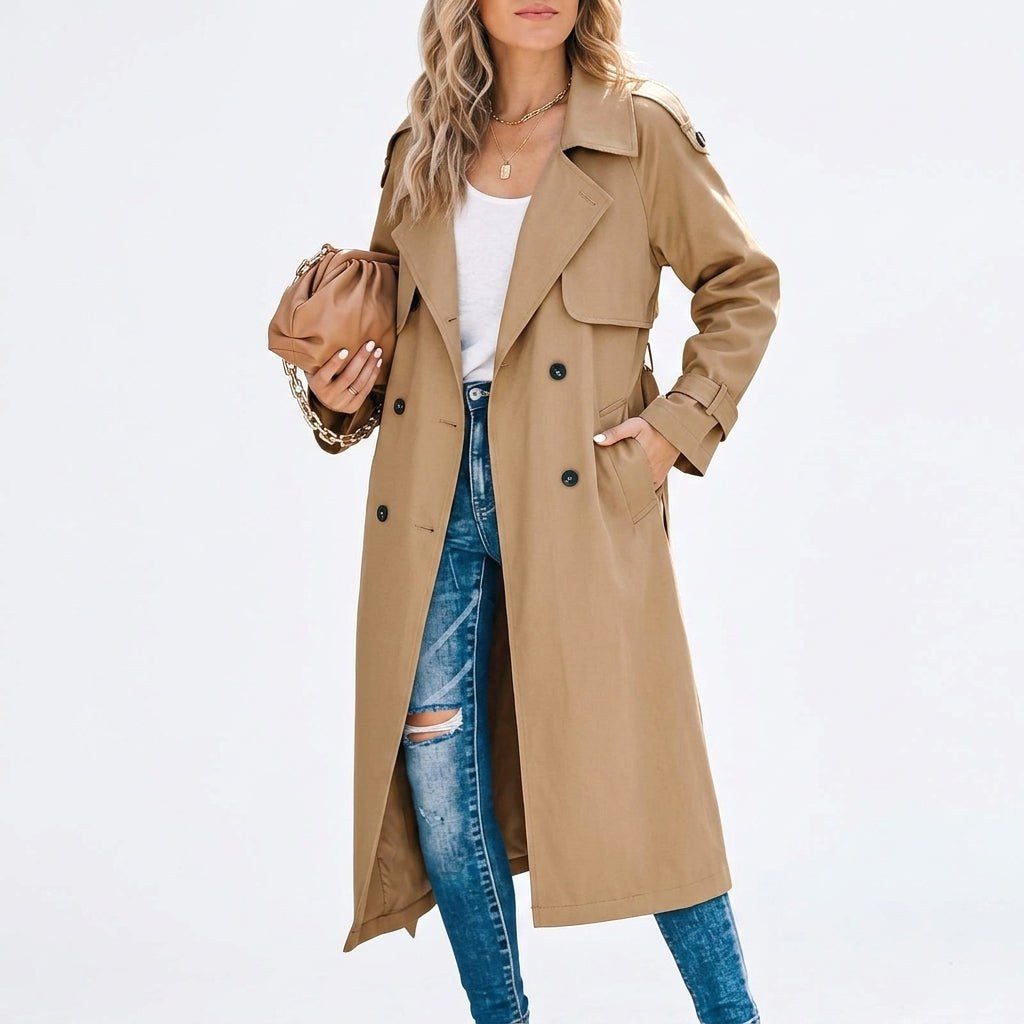 Anouk | Women's Long Trench Coat, Classic Double-Breasted Coat | My Sweet Wardrobe