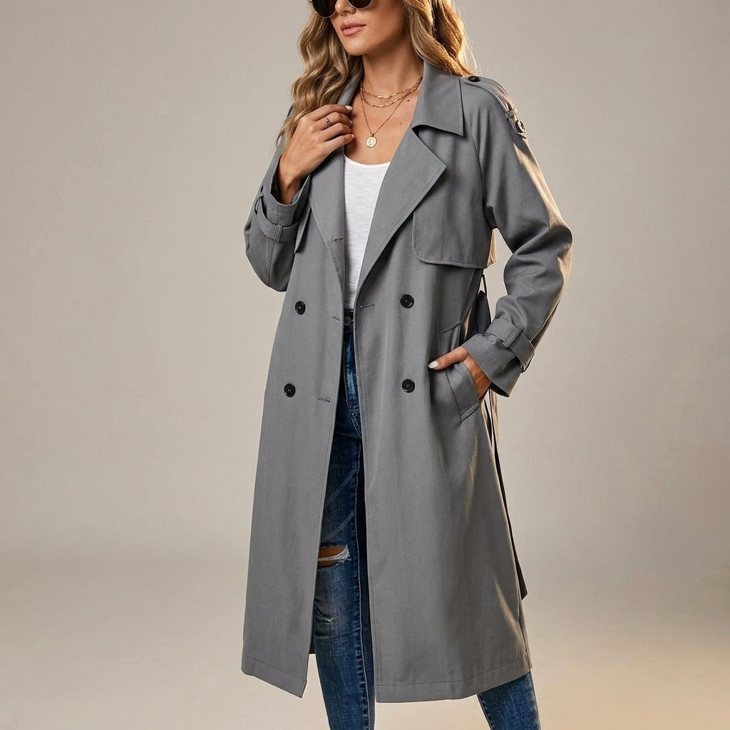 Anouk | Women's Long Trench Coat, Classic Double-Breasted Coat | My Sweet Wardrobe