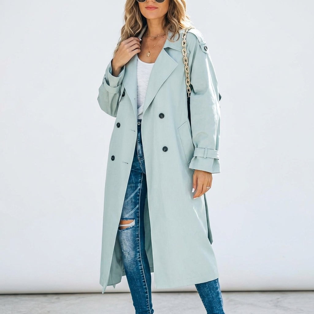 Anouk | Women's Long Trench Coat, Classic Double-Breasted Coat | My Sweet Wardrobe