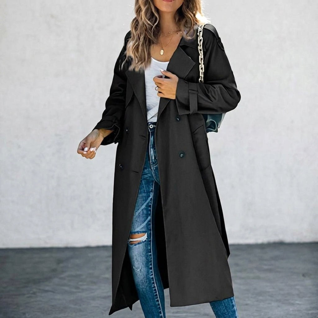 Anouk | Women's Long Trench Coat, Classic Double-Breasted Coat | My Sweet Wardrobe