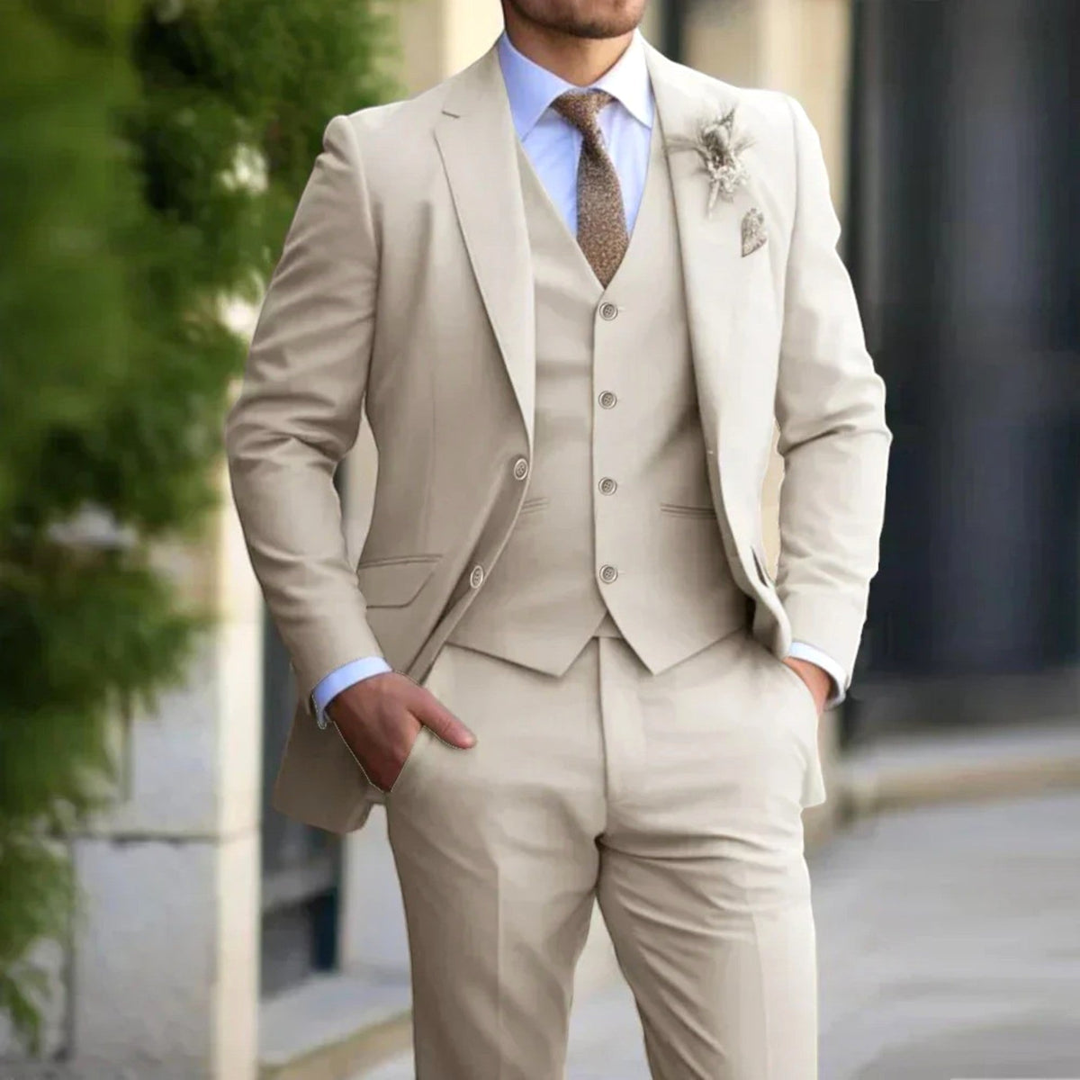 Anton | Men's Slim Fit Suit with Waistcoat, Three-Piece Suit | My Sweet Wardrobe | Beige