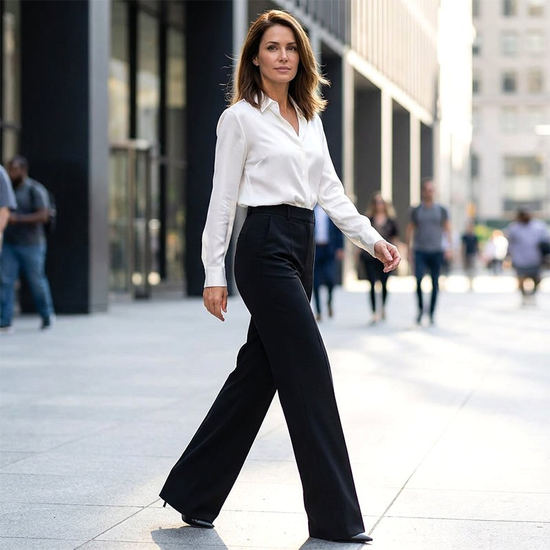 Antonina | Women's High-Waisted Wide-Leg Trousers, Smart Tailored Trousers | My Sweet Wardrobe