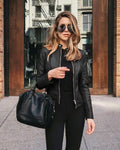 Arabella | Women's Tailored Leather Jacket with Zip Fastening, Classic Leather Jacket | My Sweet Wardrobe | Zwart
