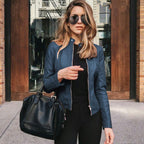 Arabella | Women's Tailored Leather Jacket with Zip Fastening, Classic Leather Jacket | My Sweet Wardrobe | Blauw