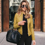 Arabella | Women's Tailored Leather Jacket with Zip Fastening, Classic Leather Jacket | My Sweet Wardrobe | Geel